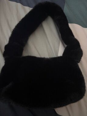 Black Plush Faux Fur Shoulder Bag